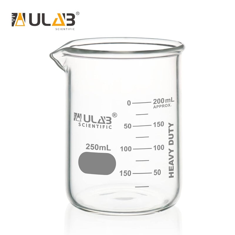 ULAB Heavy Duty Glass Beakers, 10pcs of Vol.250ml(8.45oz), Borosilicate 3.3 Glass, Thick Wall Beakers, with Double Scale, Superior Durability & Chemical Resistance, UBG1056 - Image 4
